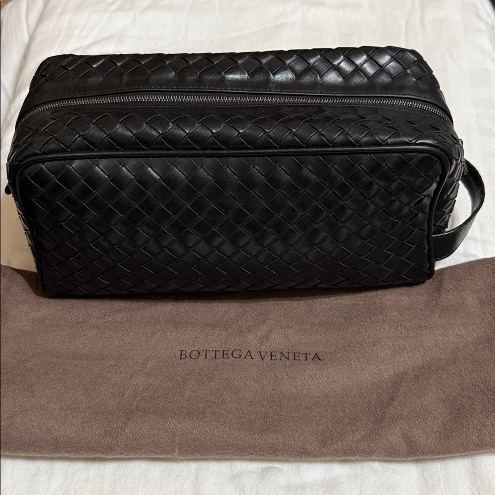 Bottega Veneta Intrecciato Black Leather Toiletry Bag